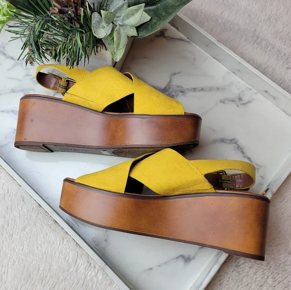 Indigo Yellow Cross Strap Wedges - Picture 6 of 11